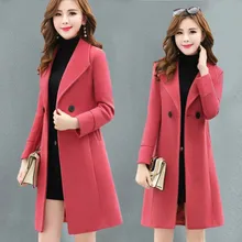 Зимняя тонкая женская шерстяная куртка большого размера Новая повседневная средняя длинная однотонная женская шерстяная куртка с длинным рукавом LXL06