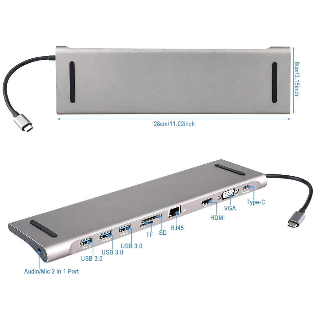 C концентратор с 3,0 PD TF SD ридер 3,1 разветвитель 10 в 1 USB 3,0 USB C концентратор к HDMI 4K 3 порта USB для Macbook Pro ноутбука