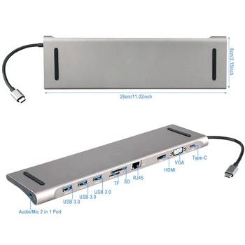 

C HUB with Hub 3.0 PD TF SD Reader 3.1 Splitter 10 in 1 USB 3.0 USB C HUB to HDMI 4K 3 Ports USB for Macbook Pro Notebook