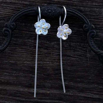 

MYTHIC AGE Real 925 Sterling Silver Trendy Matte Peach Plum Blossom Flower Drop Dangle Earrings for Women Jewelry Gift Girls