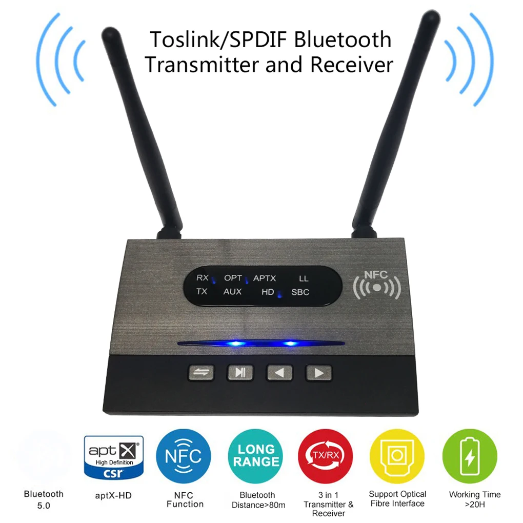 NFC 262ft/80m длинный Диапазон Bluetooth 5,0 передатчик приемник Музыка Аудио Адаптер низкая задержка aptX HD Spdif RCA AUX 3,5 мм ТВ