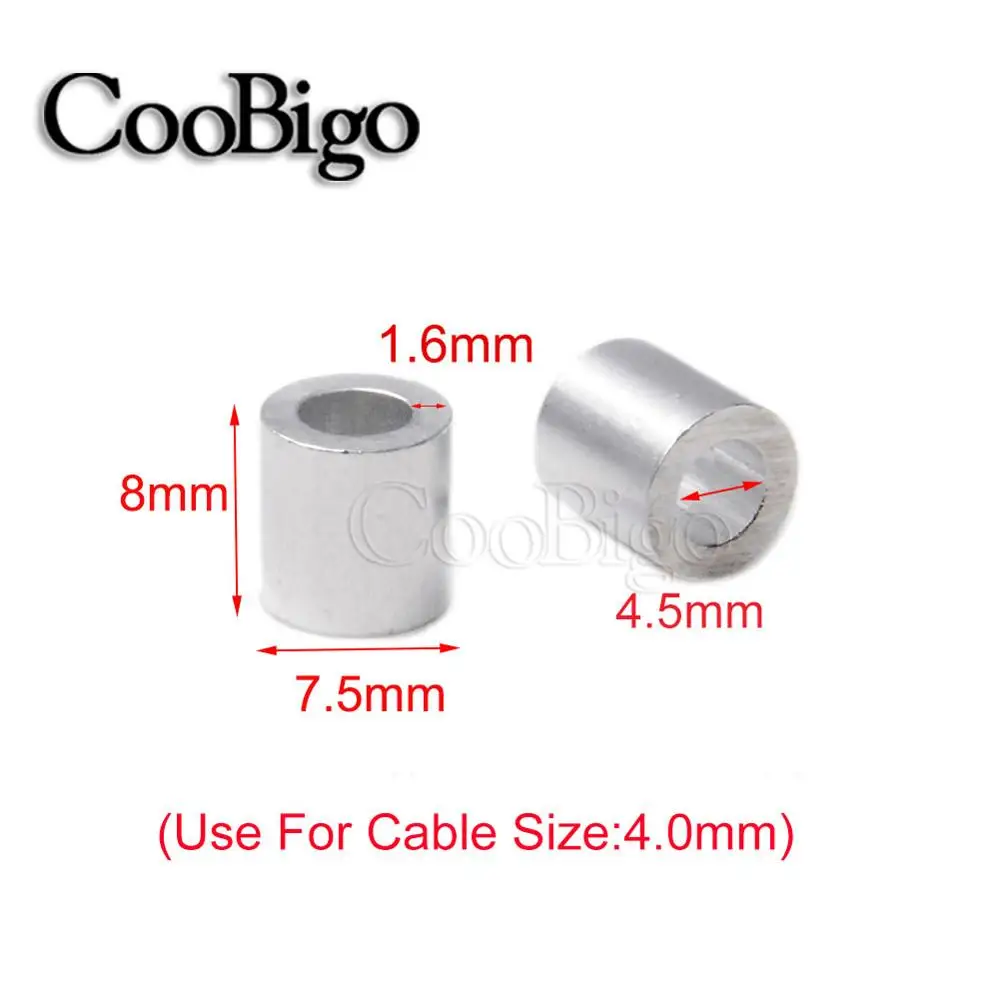 M4.0 20pcs Aluminum Cord Lock Cable Crimps Sleeves Cable Stopper Ferrule Stops For Snare Wire Rope Clip Fittings Hardware M1.0~M8.0 - Цвет: M4.0