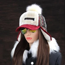 Winter Faux Cashmere Bomber Hat Women Earflap Caps Faux Fur Pompom Snow Hats Adjustable Bohemian Russian Ushanka
