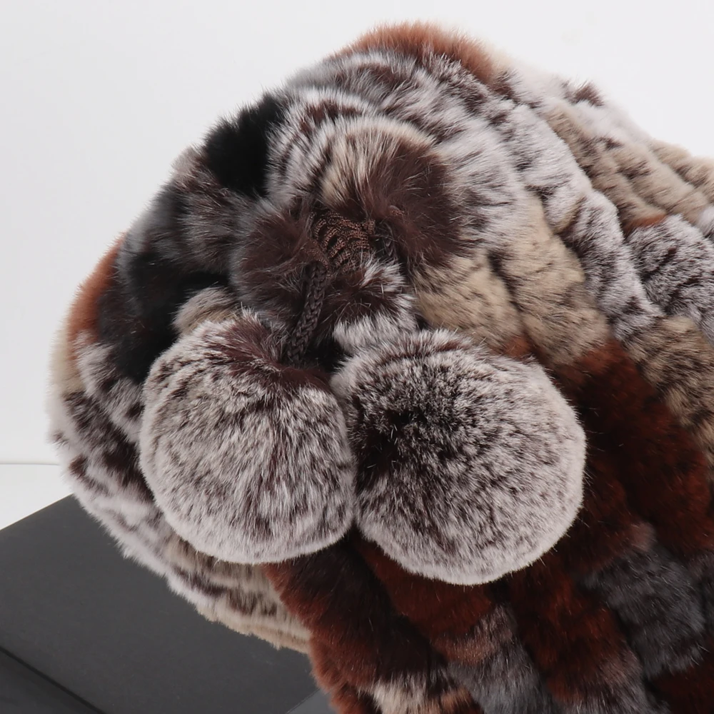 2025 New Lady Real Rex Rabbit Fur Hat Natural Warm Rex Rabbit Fur Hat Scarf Women Hand Knitted Soft Real Rabbit Fur Caps Scarves 5