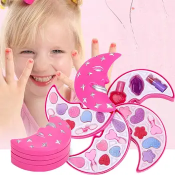 

Moon Shape Girls Make Up Toy Set Pretend Play Princess Pink Makeup Beauty Non-toxic Kit Toys for Dressing Cosmetic Kids Gift