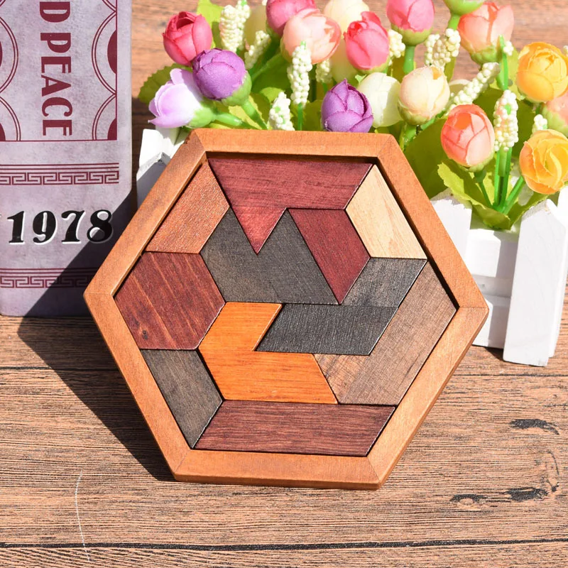 

Special Shape Building Blocks Adult Parent And Child Children Wooden Toy Hexagonal 3D Puzzle Model Huarong with Numbers Platter