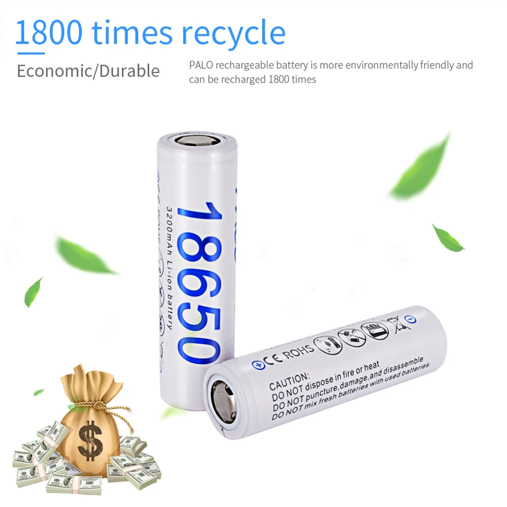 PALO 3200mAh 2-24pcs 18650 литиевая аккумуляторная батарея литий-ионные батареи для Panasonic фонарик электронные сигареты
