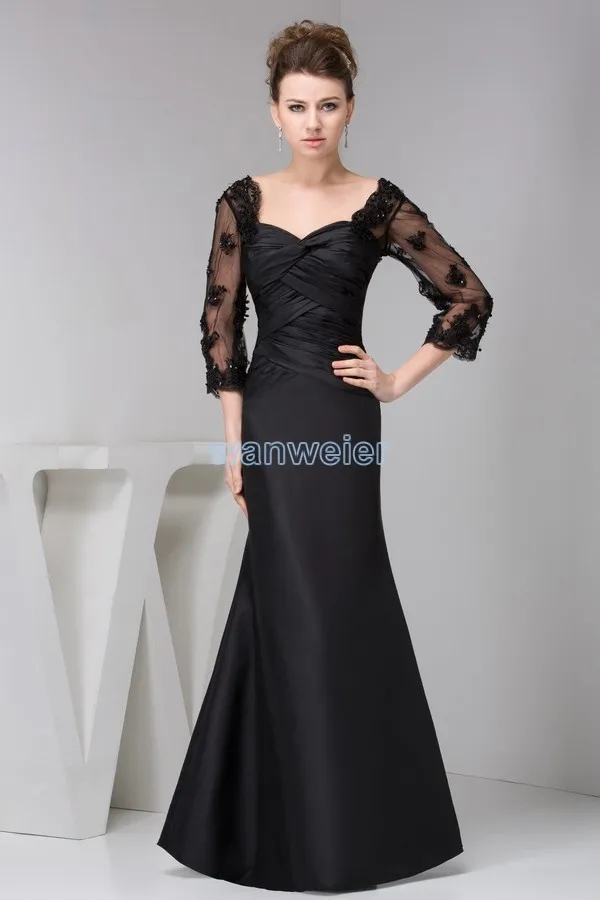 

free shipping 2018 new design brides maid hot long sleeve v-neck pleat black Custom evening gown mother of the bride dresses