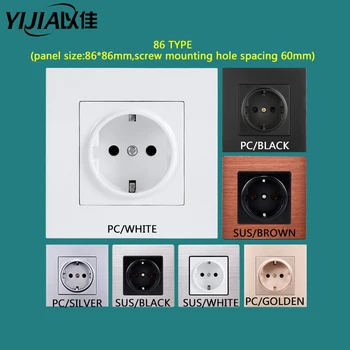 

European/German socket wall socket 16A socket 86tyep/146type 110-250V sockets pc/stainless steel/glass panel socket for home