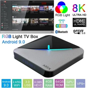 

A95X air Android 9.0 Light TV BOX 4GB / 64GB 4K Set Top Box Amlogic S905X3 Home Hotel Media Player Smart TV Box