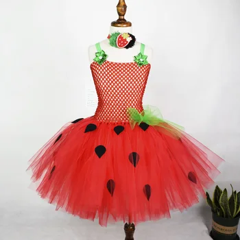 

Baby Strawberry Dress for Girls KIDS First Birthday Party Dresses Outfit Children Halloween Costume 0-12Y Princes TUTU dress