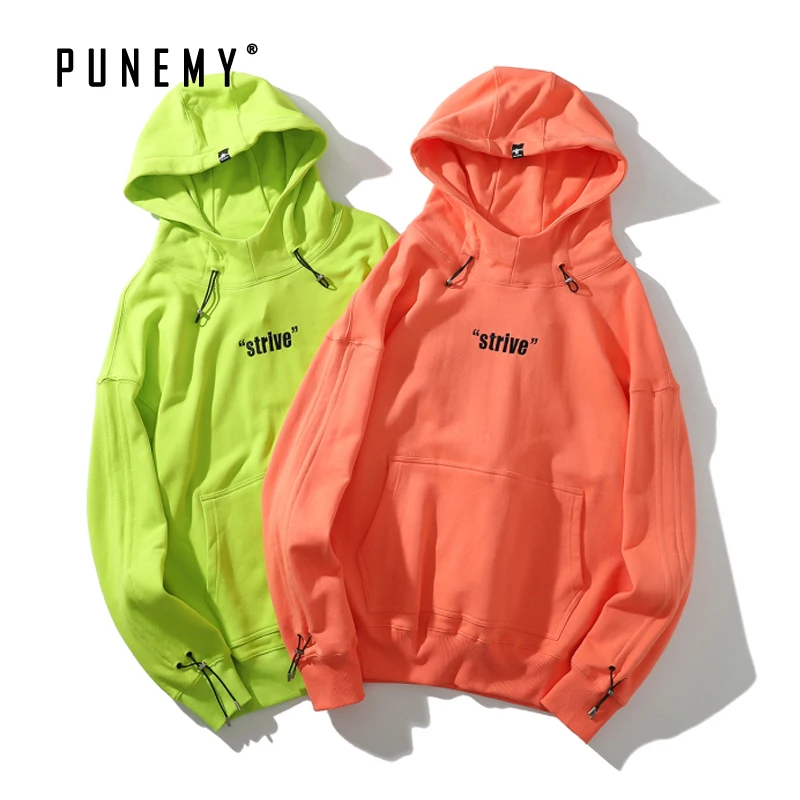 

Men Hoodies Hooded Turtleneck Streetwear Elastic Drawstring Retro Candy Color Hip Hop Oversize Pullover Sweatshirts Men's Hoodie