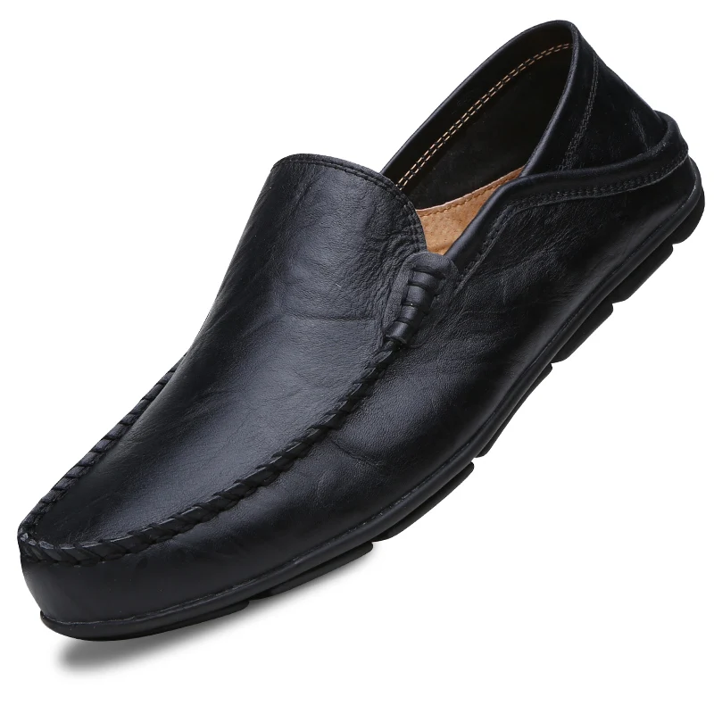 black men shoes Модная кожаная мужская обувь; Повседневные Дышащие лоферы; мужские мокасины из натуральной кожи; удобная мужская обувь на плоской подошве; Водонепроницаемая Обувь - Цвет: black men shoes