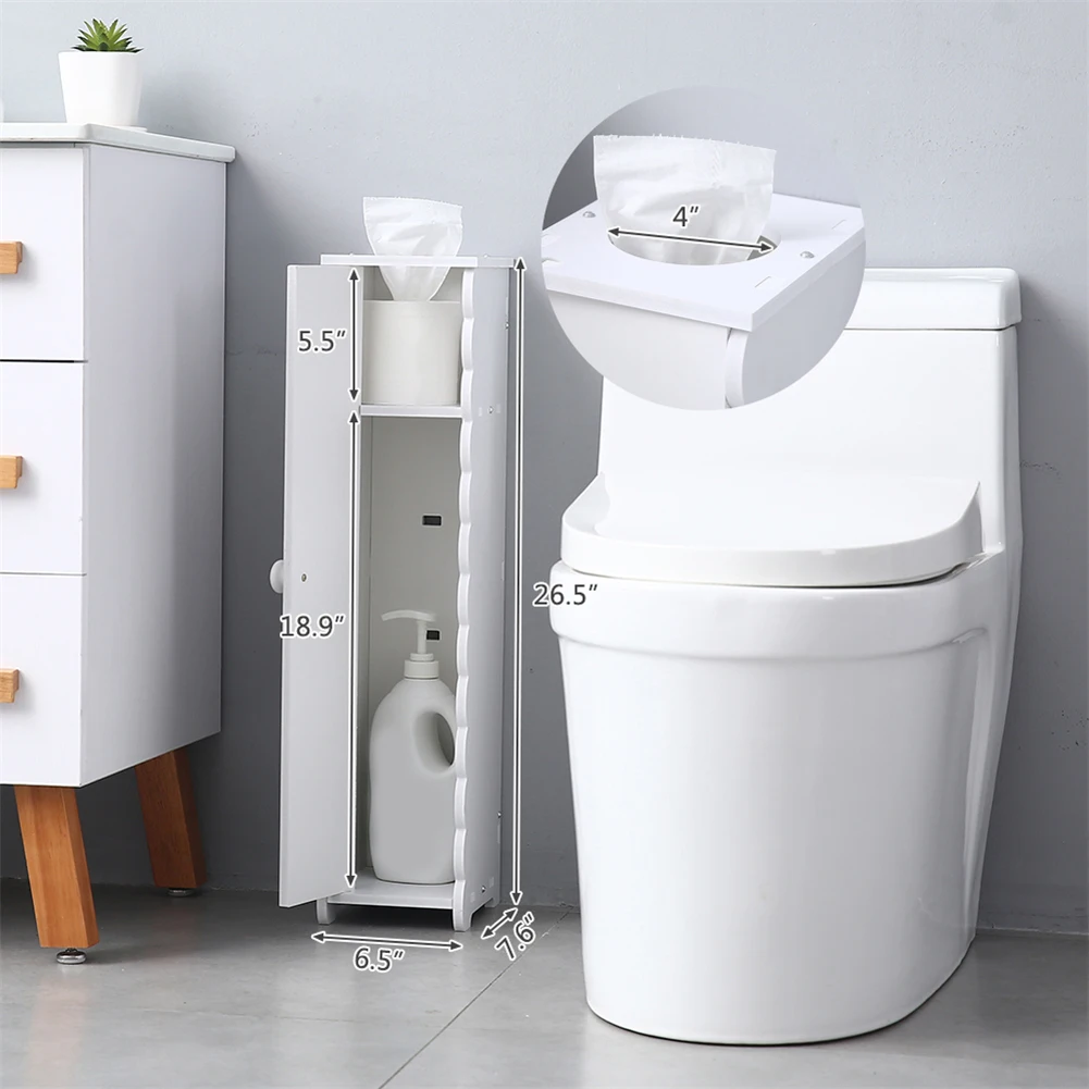  Floor Mounted Waterproof Toilet Side Cabinet PVC Bathroom Storage Rack Bedroom Kitchen Storage Shel - 4000121253400