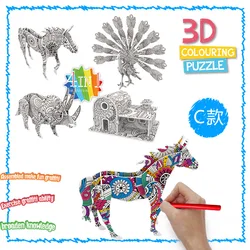 Diy crianças graffiti variedade de pavão dinossauro cavalo casa pintura 3d tridimensional puzzle brinquedo graffiti c