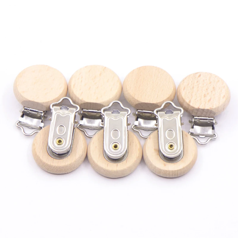 Wooden Baby Pacifier Holder Metal Clip Beech Baby Pacifier Clips Chain Accessories BPA Free Wooden Teether Chilren Goods Toy 5pc