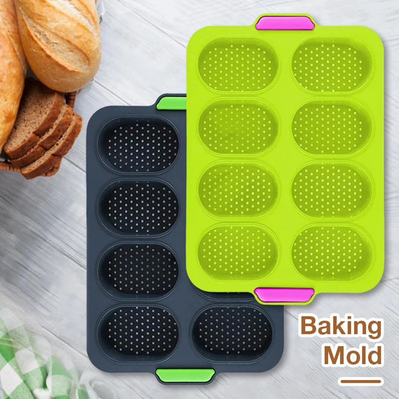 

Non Stick Baking Mold Kitchen Cake Food Grade Silicone French Bread Mold Household Hamburger Molds Muffin Pan Tray