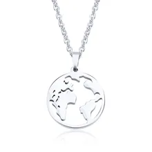Collar de plata de ley 925 mujeres collar de mapa del mundo boda fiesta hueco de oro mapa collar gargantilla colgante regalo