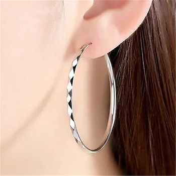 New 925 Sterling Silver Earrings Rhombus Pattern Fashion Big Earrings Dress Women Jewelry Gifts