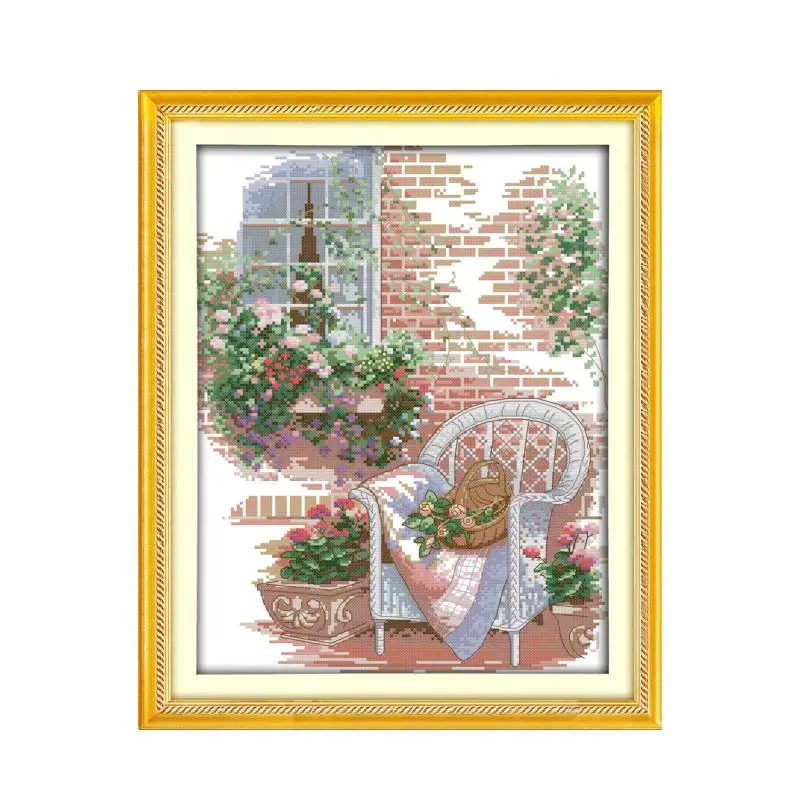 Outside The House Cross Stitch Kit Aida 14ct 11ct Count Printed Canvas Stitches Embroidery Diy