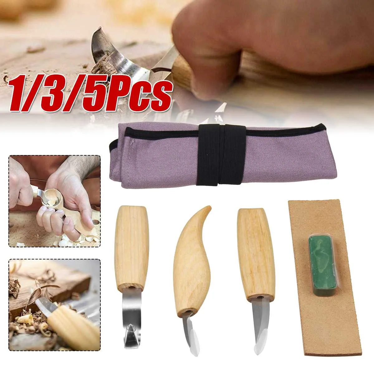 

1/3/5Pcs Wood Carving Knife Chisel Woodworking Cutter Hand Tool Set Peeling Woodcarving Sculptural DIY Spoon Carving Woodcut
