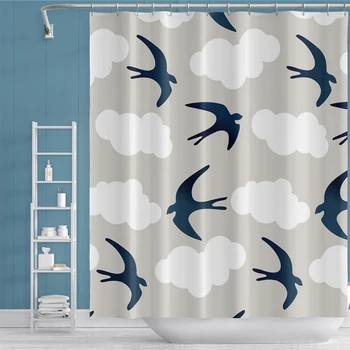 

Cassisy Cartoon Swallows Shower Curtains Flaky Clouds Bird For Bathroom Mould Proof Polyester Waterproof Washroom Decor Curtains