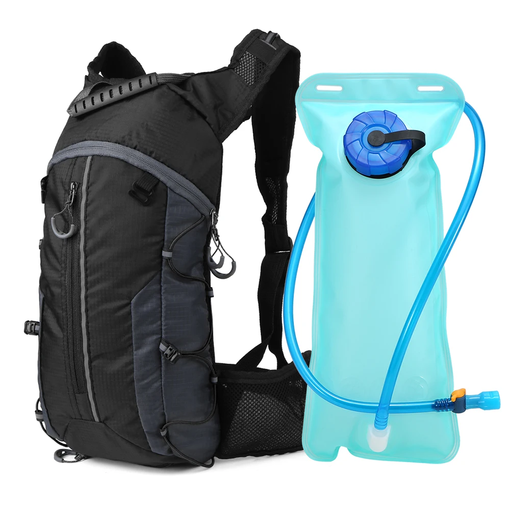 Black with bladder Foldable Cycling Backpack Waterproof Bike Bicycle Bag Riding Hydration Backpack with 2L Water Bladder Sports Water Pack Bags - Color: Black with bladder