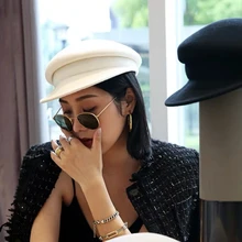 VRIGINER, шерсть, белый, черный цвет, зимняя шапка, теплая шерстяная шапка для женщин, козырек, газетная шапка, шапка для девушек, женские фетровые церковные шапки, шляпа таксиста