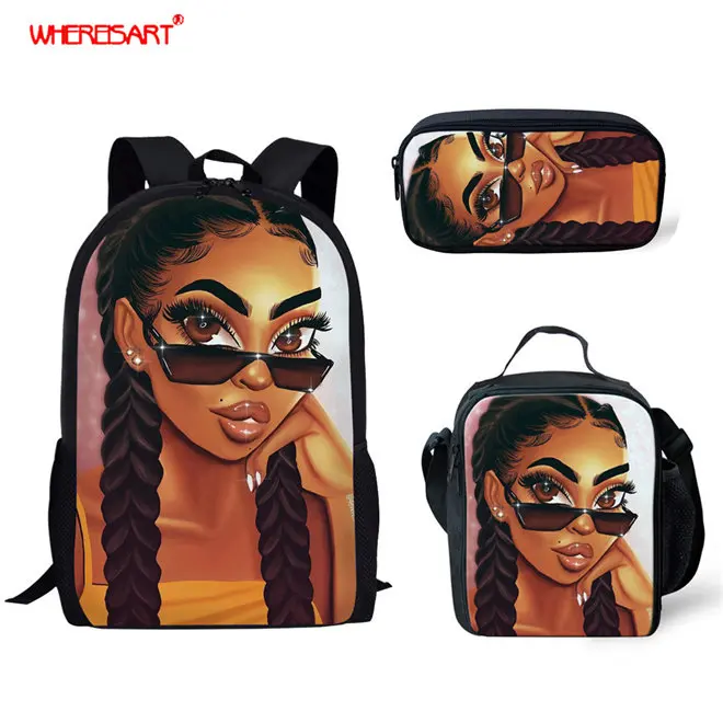 WHEREISART африканская Черная Королева девочка рюкзак детские школьные сумки для девочек холст школьный рюкзак модные детские рюкзаки милые Mochila - Цвет: YQ3715CGK