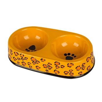 

Cat Bowls Dog Bowls, Ceramic Leopard Double Color Double Bowl Non-Slip Cat Dog Bowl Pet Food Utensils Two Food Bowls
