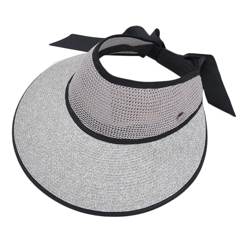 Летняя Солнцезащитная соломенная шляпа тканый чехол для бутылки Защита от солнца на пляже Женская Складная широкая шляпа с бантом сзади лента