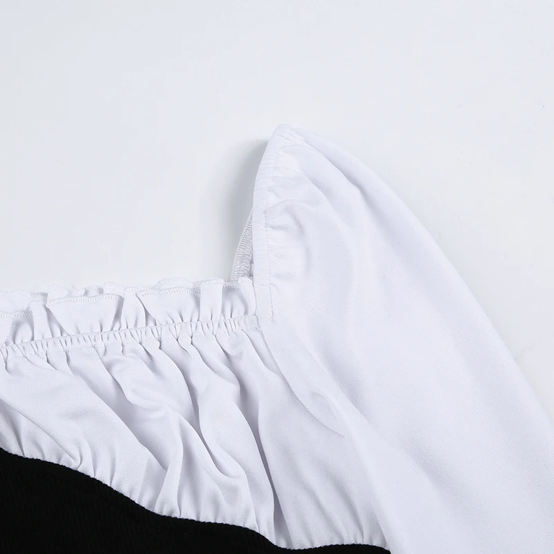 HEYounGIRL лоскутное черно-белое боди с расклешенными длинными рукавами винтажные комбинезоны обтягивающие повседневные Элегантные женские осенние зимние