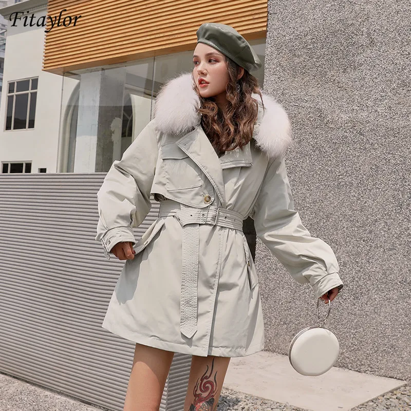 Fitaylor/зимние женские пуховики с капюшоном и большим воротником из натурального