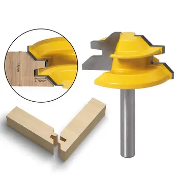 

45 Degree Miter Lock Tenon Milling Woodworking Router Bit 6mm Shank Cutter Tool 52x38.1mm Cemented Carbide