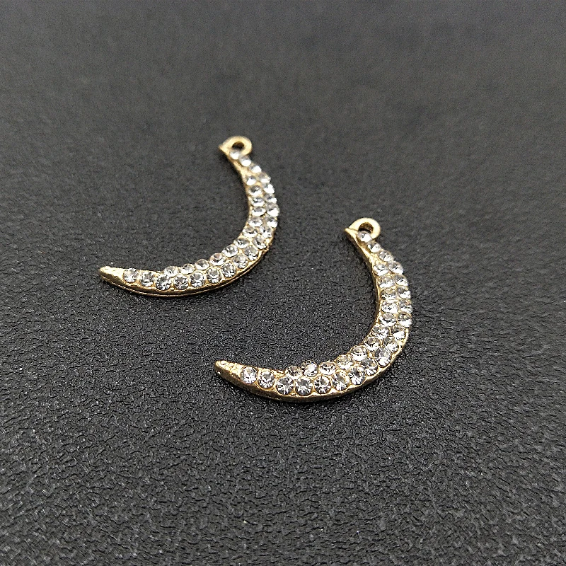 10 PCS 15*30.5mm Moon Shape Charms Pendant Inlaid Rhinestone Metal For Jewelry Making | Украшения и аксессуары