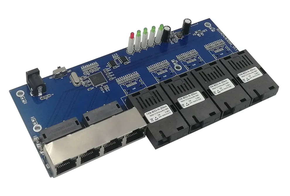 Оптоволоконный переключатель Ethernet 4 RJ45 4 SC оптический медиа конвертер одномодовый волоконно-оптический Порты и разъёмы 10/100 м PCBA