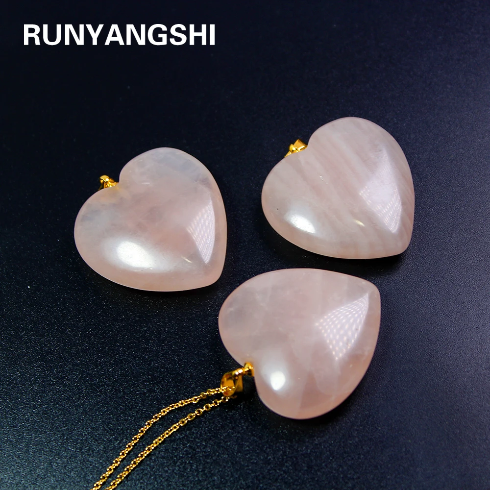 Runyangshi 1 шт. натуральный розовый кварц драгоценный камень бусина розовое хрустальное сердце позолоченный камень «reiki» чакра кулон ожерелье