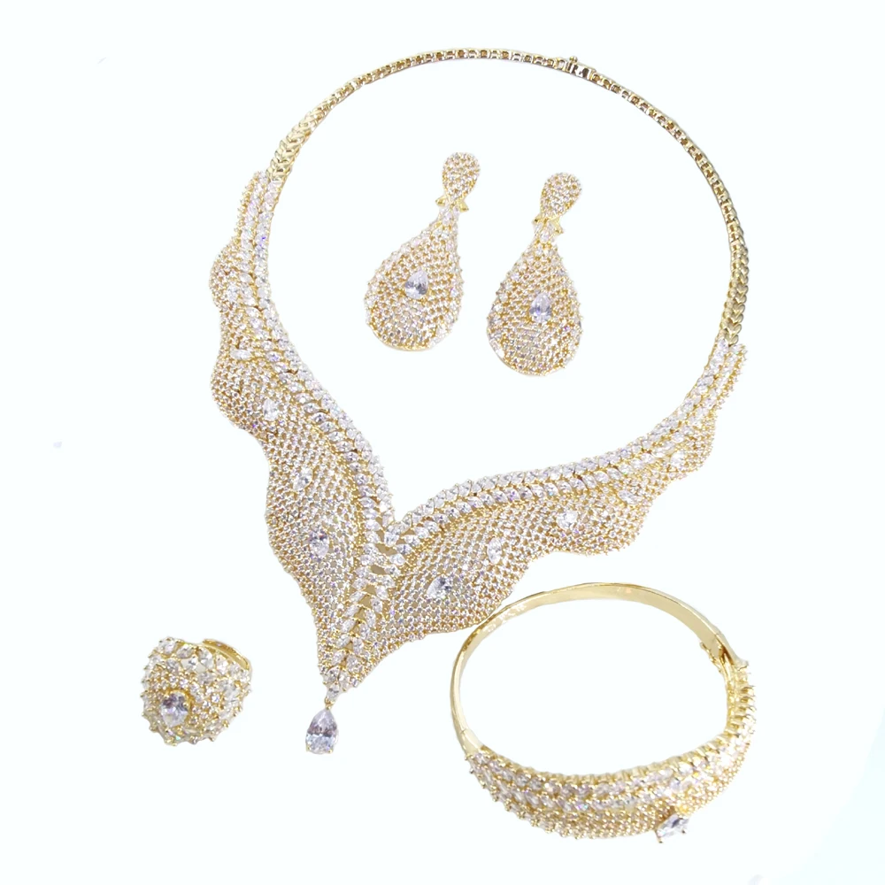 

2024 NEW FASHION retro crystal CZ zircon necklace earring bracelet ring wedding bridal banquet dinner dressing jewelry set