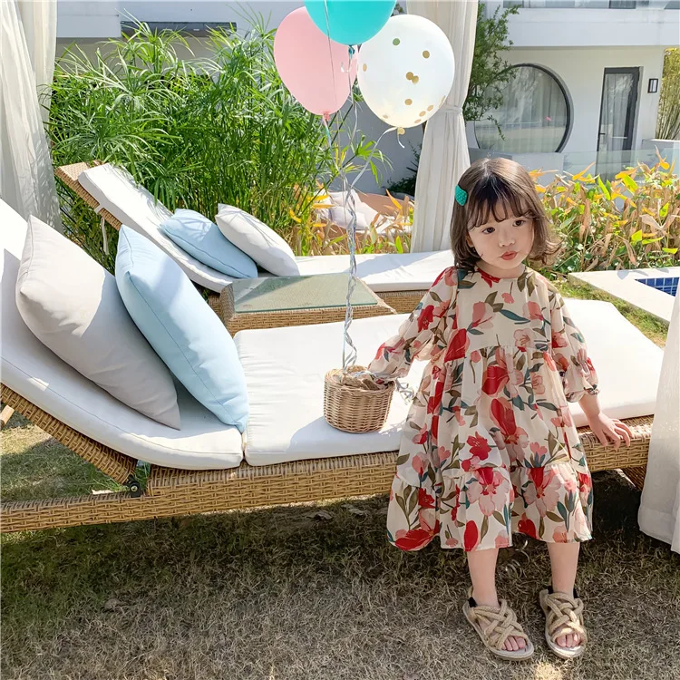 

2020 Spring New Arrival Girls Fashion Long Sleeve Dress Kids Floral Casual Dress Girls Vintage Dresses