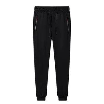 

Spring Man's Cropped Sweatpants Cotton Plus Size Pure Black Fitness Joggers Casual Loose MAGGIE'S WALKER Drawstring Zipper Thin