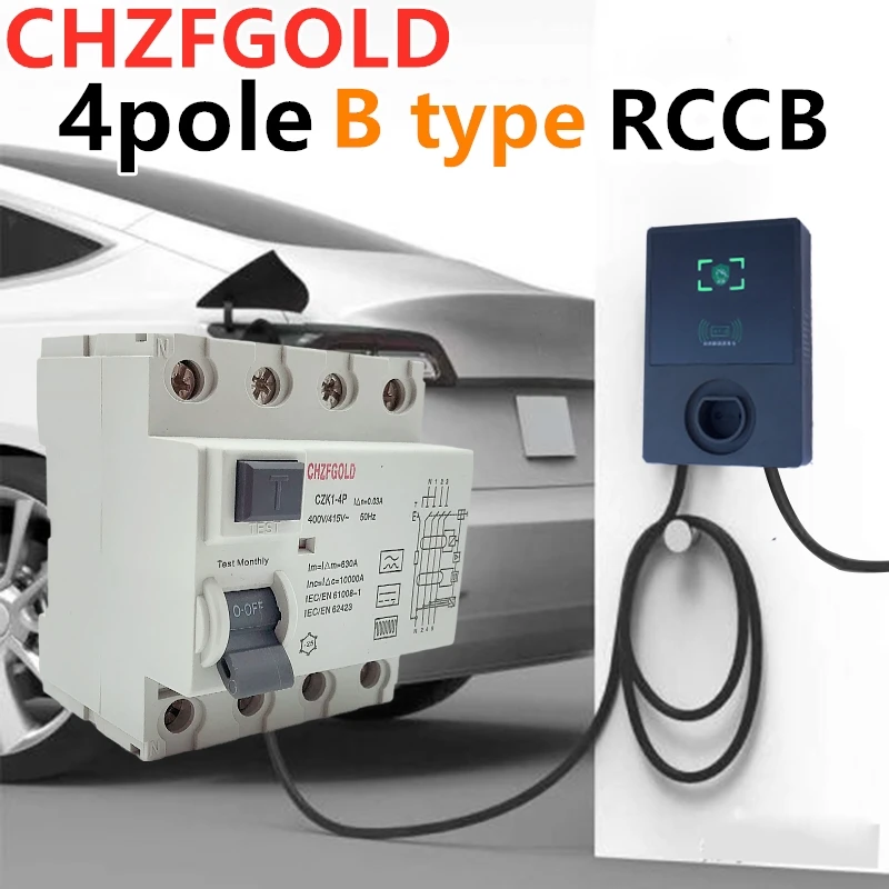 

Автоматический выключатель утечки CHZFGOLD Type B, RCCB, RCD, Din-рейка, CZK6-100B постоянного тока 4P, 40 А, 63 А, 30 мА, 10 кА