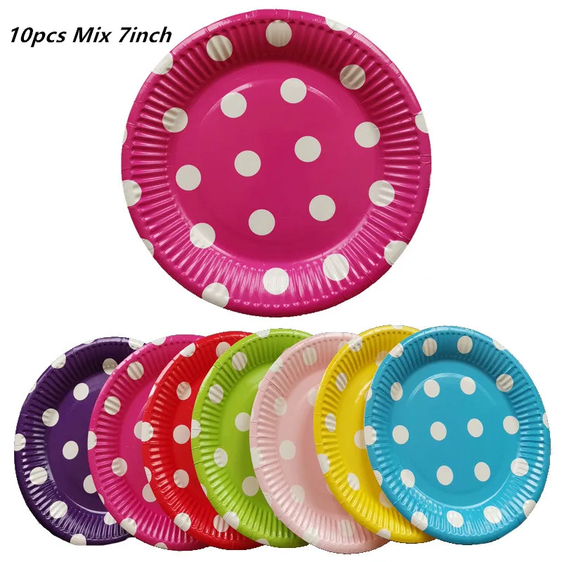 10pcs mix 7inch 10 шт., 7 дюймов, 8 цветов, тарелки в горошек, тарелки с рисунком в горошек, вечерние украшения для детского душа, тарелки в горошек, красные тарелки в горошек - Цвет: 10pcs mix 7inch