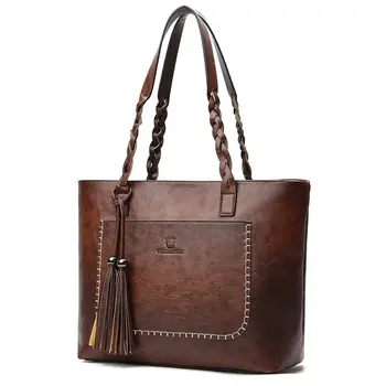 

Fashion Large Capacity Causal Shoulder Bags For Women 2020 Fall Leather Fringe Purse Handbags Retro Tassel Shopper Tote