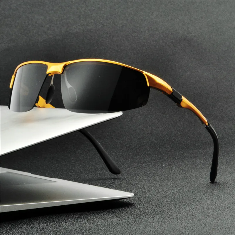 Классические прямоугольные мужские очки с квадратной оправой модные алюминиевые магниевые наружные мужские вождения поляризационные очки FML - Цвет линз: gold gray
