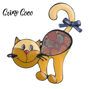 

Cring Coco Yellow Enamel Cat Brooch Cartoons Pins for Women and Men Dresses Suit Trendy Alloy Metal Animal Brooches Pin Gifts