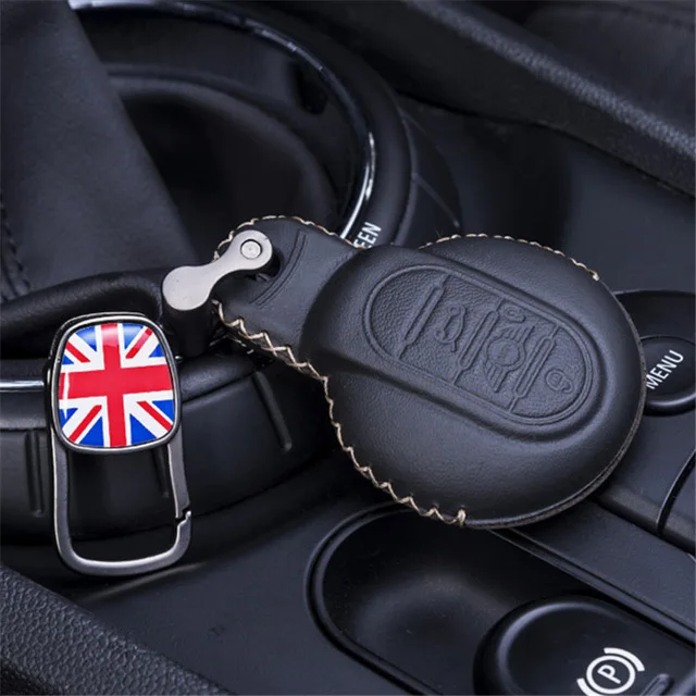 Для MINI F54 F55 F56 F57 F60 чехол из натуральной кожи для ключей автомобиля чехол для пульта дистанционного управления металлический брелок mini cooper аксессуары для стайлинга автомобилей - Название цвета: black white-flag