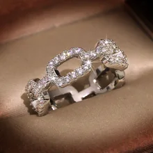 

2022 New Silver Color Chain Ring with Bling Zircon Stone Rings for Women Wedding Engagement Fashion Jewelry