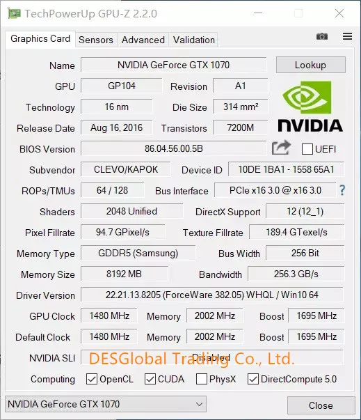 Оригинальная Видеокарта GTX 1070M GTX1070M N17E-G2-A1 8GB GDDR5 MXM для Dell Alienware 18X MSI 1763 hp 8760w Clevo P751ZM-G