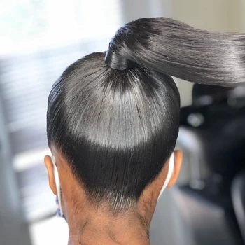 

Straight Ponytail Brazilian Hair Natural Black Color 100g Remy Human Hair Ponytails extension brazilian Slove Rose For Woman
