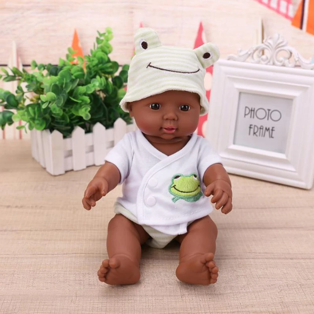 Reborn Newborn African Black Baby Doll Soft Vinyl Realistic Reborn Doll For Kids Gifts - 12 Inch (Green)